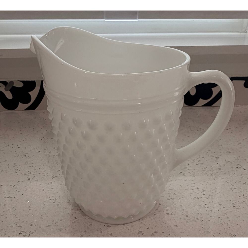 Vintage Fenton Hobnail Milk Glass 70 Oz Pitcher Ruffled Ice Lip 9.5” White - Picture 3 of 6